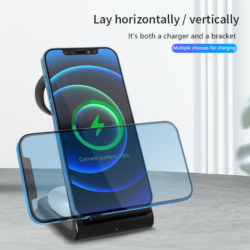 TIMESS-Charger Station For IPhone Multiple Devices, 3 In 1 Fast Wireless Charger Stand Dock Stand For IPhone 15 14 13 12 11 Pro X XS 8 Plus, For IWatch Series 9 8 7 6 SE 5 4 3 2 & For AirPods 3/2/Pro - KHOY