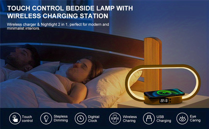 Multifunction Wireless Charger Pad Stand Clock LED Desk Lamp Night Light USB Port Fast Charging Station Dock For IPhone For Samsung - KHOY