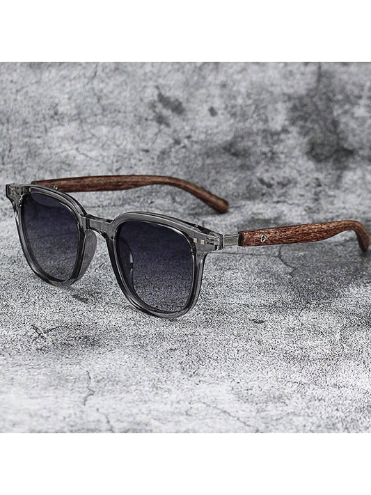 New men’s sunglasses with a classic wooden frame from a renowned brand, featuring a square design and polarized UV-protection lenses — suitable for driving, both men and women, and perfect for beaches, outdoor activities, and summer travel. - KHOY