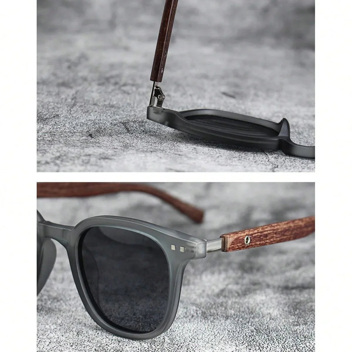 New men’s sunglasses with a classic wooden frame from a renowned brand, featuring a square design and polarized UV-protection lenses — suitable for driving, both men and women, and perfect for beaches, outdoor activities, and summer travel. - KHOY