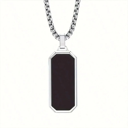 Men’s stainless steel necklace (1 piece) with a luxurious black geometric drop pendant — unique design suitable for all occasions, Father’s Day gift, school jewelry, men’s Y2K accessories, gothic chains, jeans accessories, gothic jewelry, back-to-school l - KHOY
