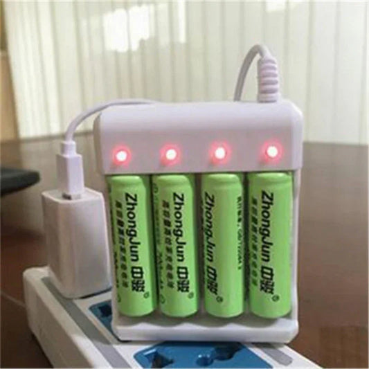 Fast-Charging USB Battery Charger with 4 Slots - For Smart, for AA/AAA & Lithium Rechargeable Batteries - KHOY