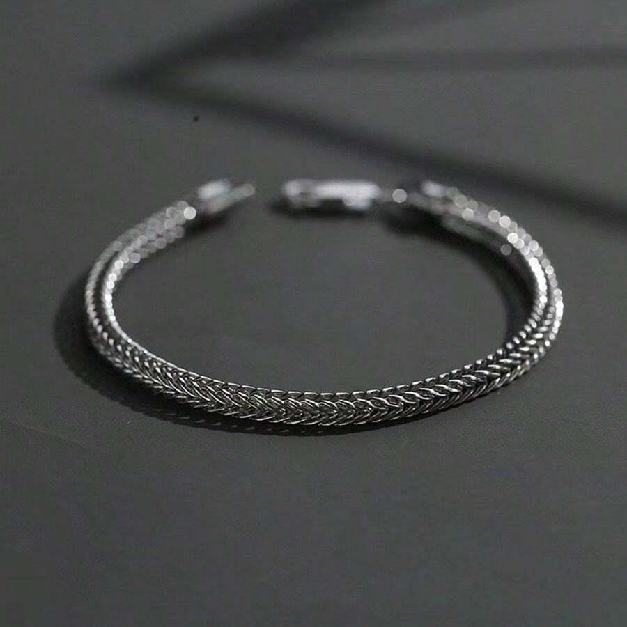 1-piece slim stainless steel bracelet with a fox tail design for men — a trendy accessory for daily wear and office style, Father’s Day gift, men’s school jewelry, Y2K accessories, gothic chains, denim accessories, gothic jewelry, street and Halloween acc - KHOY