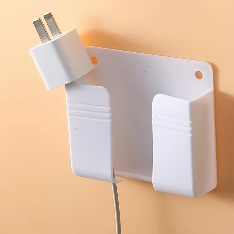 Multifunctional Wall-Mounted Mobile Charger Holder with 1pc Shower Storage for Phones, Remote Control Organizer, No-Electricity Needed, Durable Plastic Material, Space-Saving Design - KHOY
