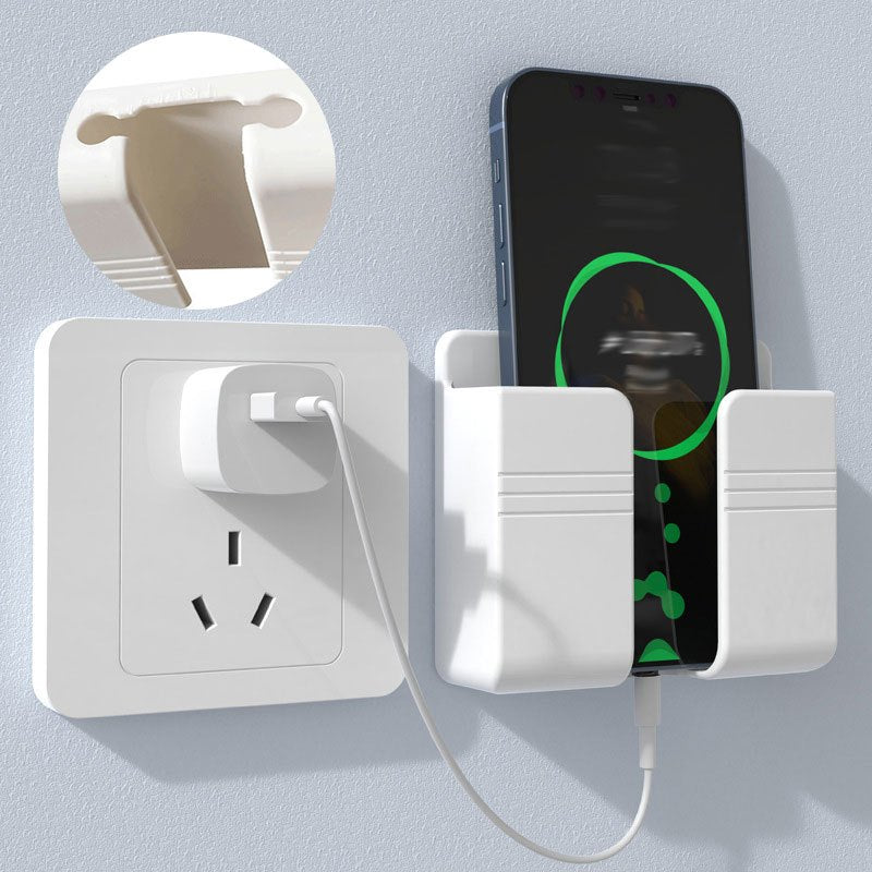 Multifunctional Wall-Mounted Mobile Charger Holder with 1pc Shower Storage for Phones, Remote Control Organizer, No-Electricity Needed, Durable Plastic Material, Space-Saving Design - KHOY