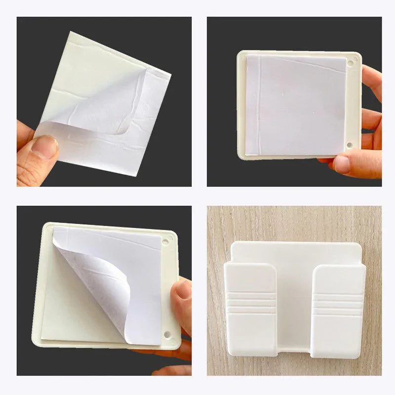 Multifunctional Wall-Mounted Mobile Charger Holder with 1pc Shower Storage for Phones, Remote Control Organizer, No-Electricity Needed, Durable Plastic Material, Space-Saving Design - KHOY