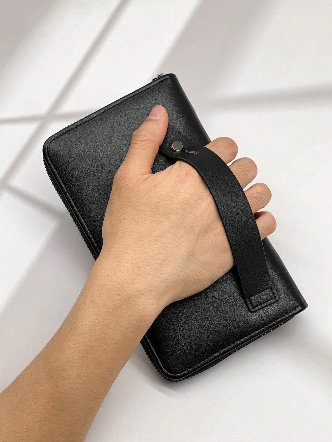 New Waxed Leather Long Zip Clutch Bag, Spacious & Casual Fashion Gifts Fall Christmas Scream Men Bag Wallet Hand Bag Men Zipper Bag Fashionable Casual Thanksgiving Travel Winter Purse Holiday Wash Bag Old Money Multi Card Clutch Bag Long Wallet Light Busi - KHOY