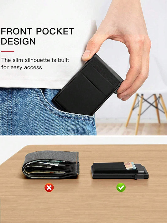 1pc, Minimalist Pop-Up Card Holder Wallet, Suitable For Men's RFID Shielding | Ultra-Thin Business Credit Card Wallet With Money Bag | Aluminum Metal Bank Card Holder, Can Store Banknotes, Coins, And Debit Cards, Is The Best Gift For Men - KHOY