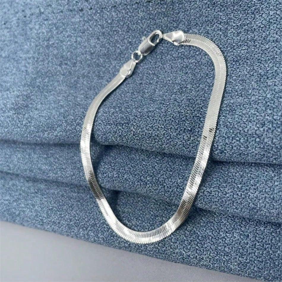 Elegant 925 Sterling Silver Plated Blade Chain Bracelet Handmade Flat Chain Design For Women Men Perfect For Daily Wear And Birthday Gift - KHOY