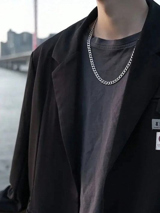 1 Piece/Set Titanium Steel Cuban Chain Necklace, 3mm Wide Hip Hop Rock Chain Accessory, Trendy DIY Jewelry, Non-Fading, Non-Tarnishing, Father’s Day Gift, Men’s School Jewelry, Y2K Accessories, Gothic Chains, Jeans Accessories, Gothic Jewelry, Street & Ha - KHOY