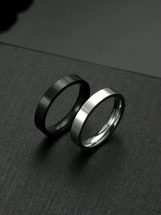 Plain Stainless Steel Ring, 4mm Inner Ball, Flat Outer Surface, Polished Titanium Steel Couple Ring - KHOY