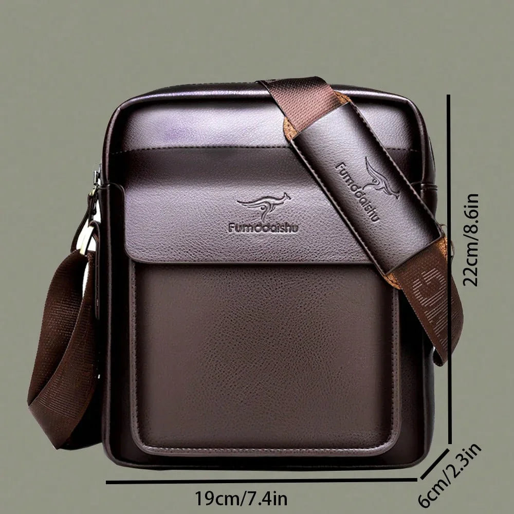 Men's Professional Shiny Leather Messenger Bag, Suitable For Business Travel, Men's Fashion Black Synthetic Leather Crossbody Bag - Adjustable Strap, Multi-Compartment Business Casual Shoulder Bag With Embossed Dinosaur Logo, Suitable For Office Use, Mult - KHOY