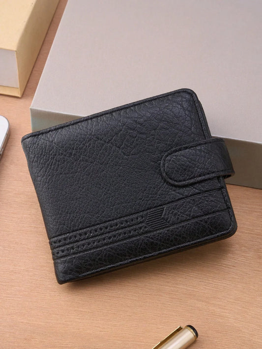 HOVI'S Fashionable Minimalist Snap Short Wallet Business Casual Compact Multi-Functional Multi-Card Slot Wallet Coin Purse Card Holder Men's Wallet Black Bag Travel Essentials Holiday Essentials Bag For Men Camping Sling Bag For Men Valentine's Day Sticke - KHOY