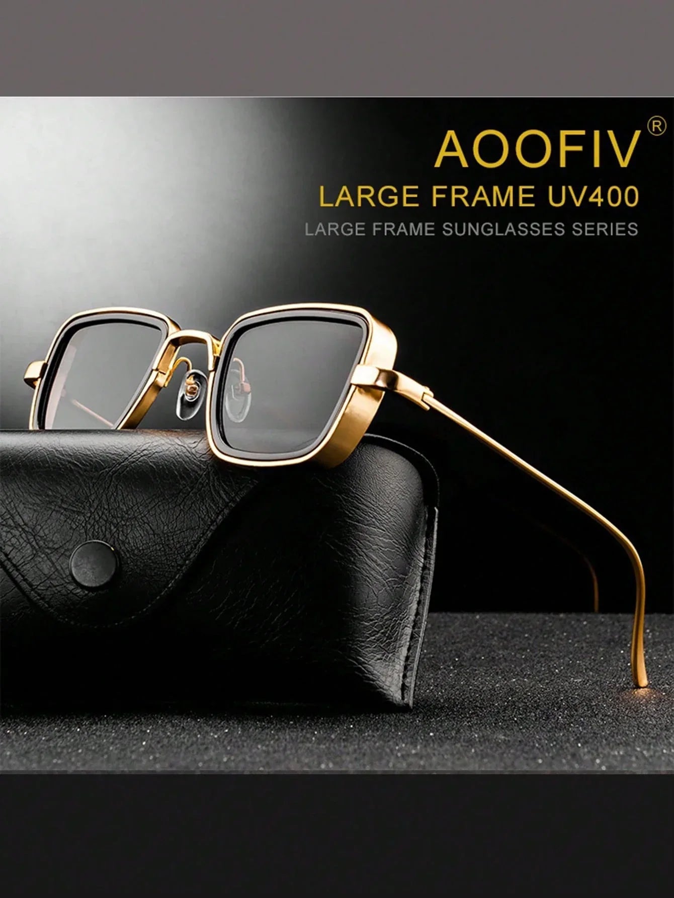 One-piece thick-rim square metal “Billionaire” style frame for men (without glasses case) — a stylish and trendy sun-frame accessory for parties and beach days, suitable for pairing with shirts, jackets, hoodies, leather pants, and cargo trousers, perfect - KHOY