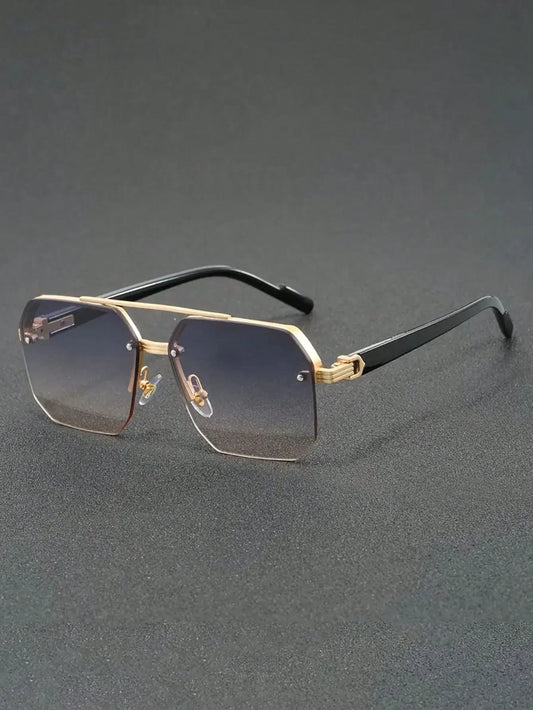 1pc Men's Fashion Crossbar Pilot Fashion Glasses, New Stylish Half-Rim Frame Driving Riding Eyewear - KHOY