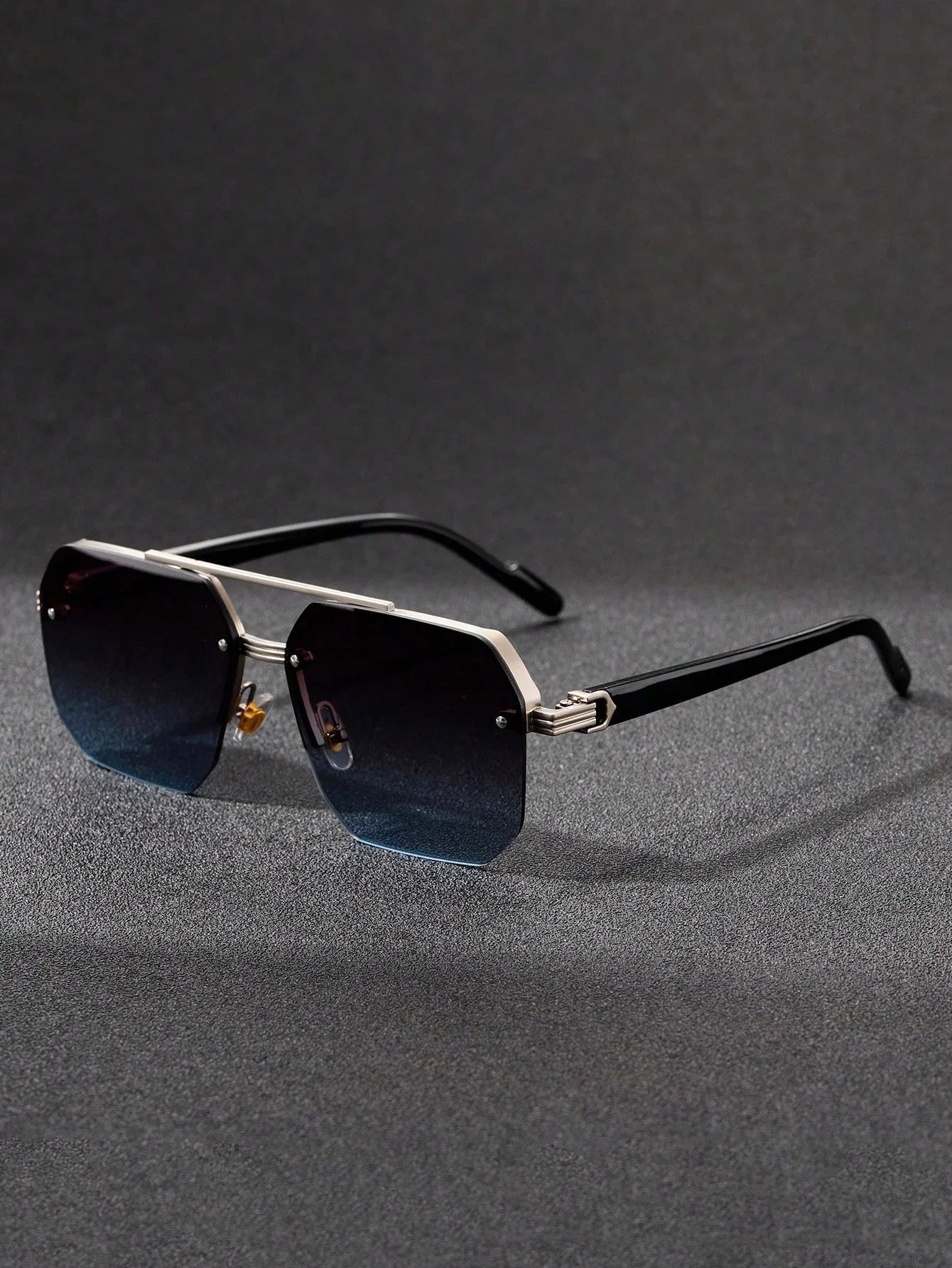 1pc Men's Fashion Crossbar Pilot Fashion Glasses, New Stylish Half-Rim Frame Driving Riding Eyewear - KHOY