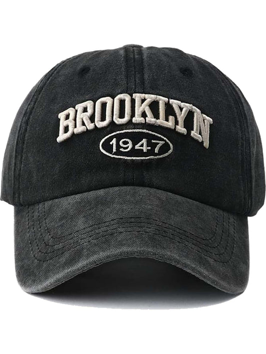 1 Piece Women's 3D Embroidered Lettering - Brooklyn 1947 Wash Style Baseball Cap, Vintage Sun Cap, Adjustable Outdoor Sun Hat, Y2K Style Men's Hat - KHOY