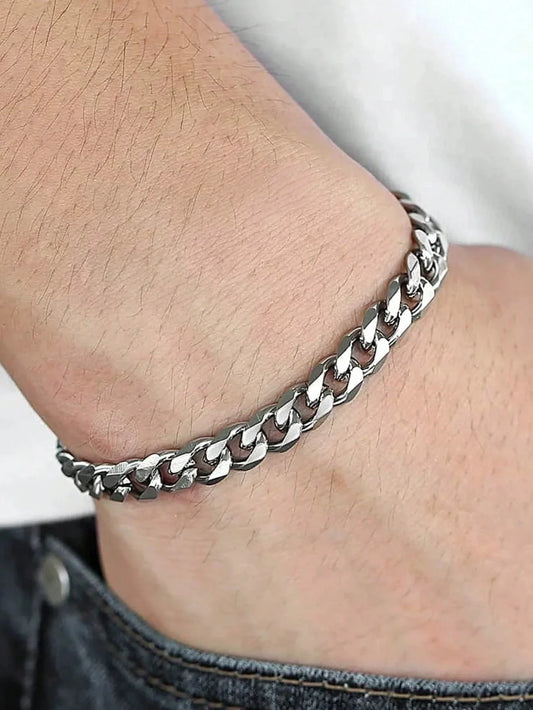 1-piece men’s titanium steel bracelet, 7mm classic Cuban chain — fade-resistant and washable, a fashionable accessory for Halloween and punk style. - KHOY
