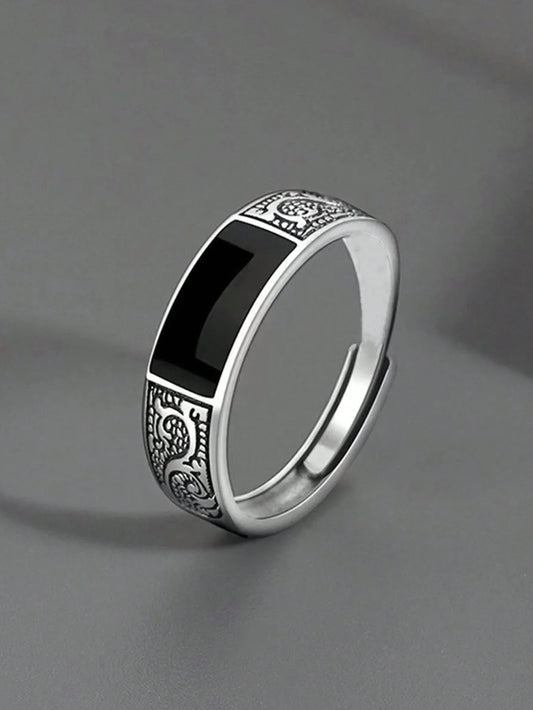 Vintage Ins Style Minimalist Fashion Cool Dragon Pattern Adjustable Black Ring, Suitable For Men's Daily Wear, Party Accessory, Boyfriend Birthday Gift - KHOY