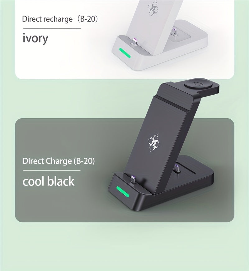 3-in-1 Wireless Charging Stand for Samsung S22/S21, Galaxy Watch Fast Charger Dock, 13.49x12.4x6.78 cm, Case-Friendly Station with LED Indicator - KHOY