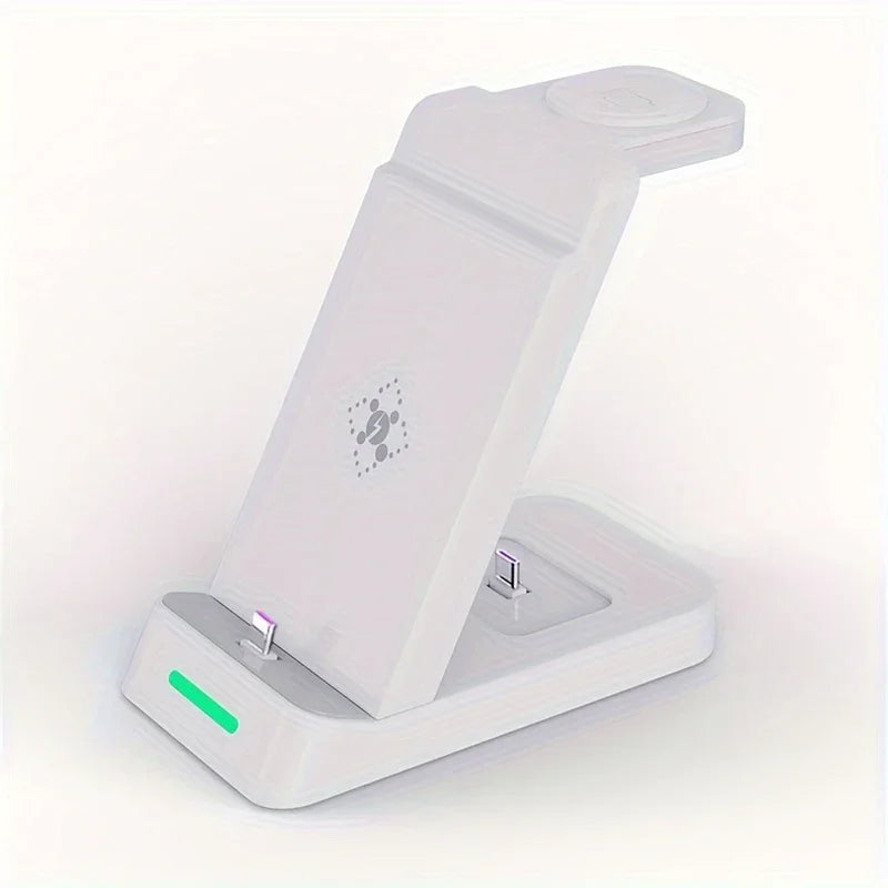 3-in-1 Wireless Charging Stand for Samsung S22/S21, Galaxy Watch Fast Charger Dock, 13.49x12.4x6.78 cm, Case-Friendly Station with LED Indicator - KHOY