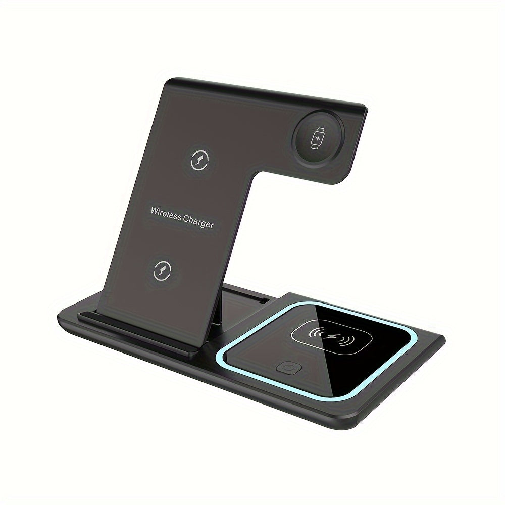 3 In 1 Fast Charging Station, Folding Wireless Charger Stand For IPhone 14, 13, 12, 11/Pro/Max/Mini/Plus, X, XR, XS/Max, SE, 8/Plus, For IWatch 1-8, For Airpods 3/2/Pro - KHOY