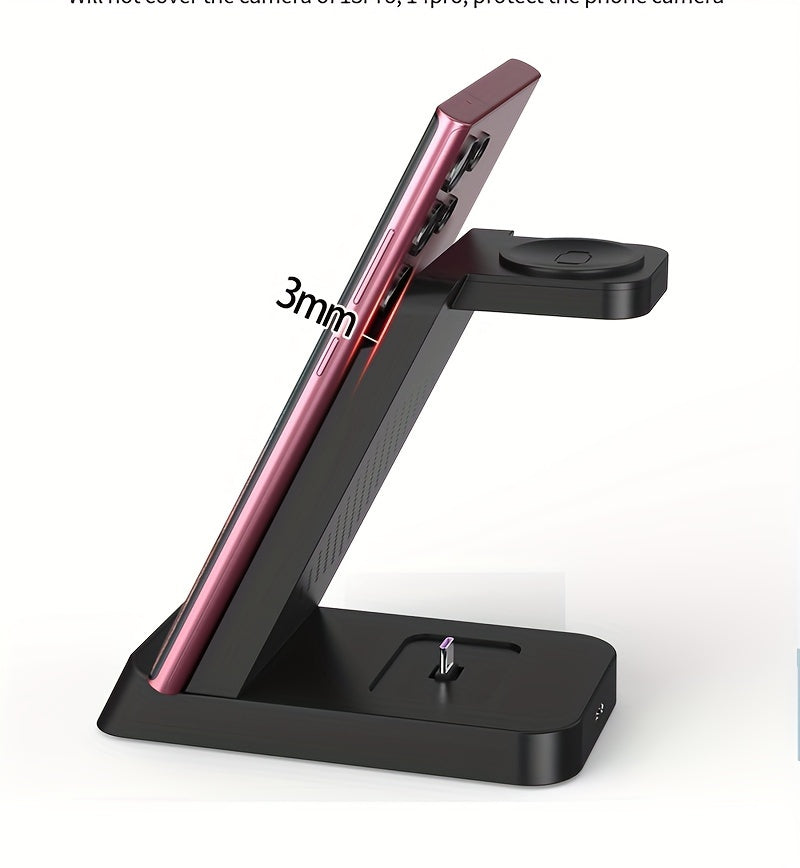 3-in-1 Wireless Charging Stand for Samsung S22/S21, Galaxy Watch Fast Charger Dock, 13.49x12.4x6.78 cm, Case-Friendly Station with LED Indicator - KHOY