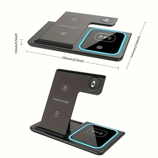 3 In 1 Fast Charging Station, Folding Wireless Charger Stand For IPhone 14, 13, 12, 11/Pro/Max/Mini/Plus, X, XR, XS/Max, SE, 8/Plus, For IWatch 1-8, For Airpods 3/2/Pro - KHOY