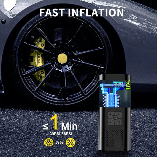 Portable Air Compressor Tire Inflator, 150PSI Car Tire Pump, Equipped with a Tire Pressure Gauge, LED Light, And a Three Times Faster One-Button Smart Cordless Tire Pump, Suitable for Cars, Motorcycles, Bicycles, And Sports B - KHOY