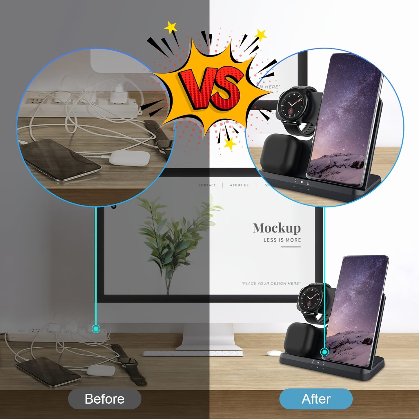 Wireless Charger 3 In 1 Charging Station For Samsung S24 S23 S22 S21 S20 Ultra FE/Note 20 10 9/Z Flip Fold Series, Galaxy Watch6/ 5 Pro/5/4/3/Active 2/1, Buds+/Pro/Live, Wireless Charging Station Wireless Charger Stand For Ph - KHOY