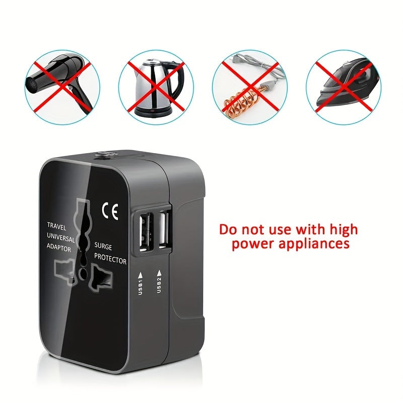 1pc Travel Charger with Dual USB Charging Ports, 2 USB Charger, World All In One Universal Travel Charger, Wall Charger AC Power Plug Adapter, USA EU UK AUS Converter Adapter, USB Charger, Travel Adapter - KHOY