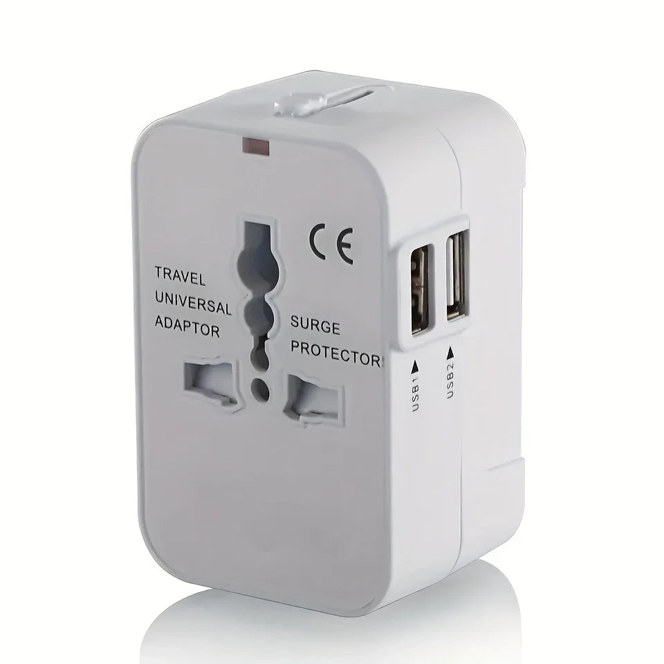 1pc Travel Charger with Dual USB Charging Ports, 2 USB Charger, World All In One Universal Travel Charger, Wall Charger AC Power Plug Adapter, USA EU UK AUS Converter Adapter, USB Charger, Travel Adapter - KHOY