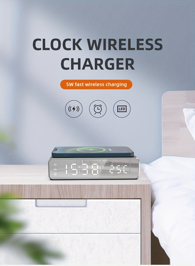 Wireless Charger Time Alarm Clock LED Digital Thermometer Earphone Phone Chargers Fast Charging Dock Station For IPhone 15, 14, 13, 12, Samsung - KHOY