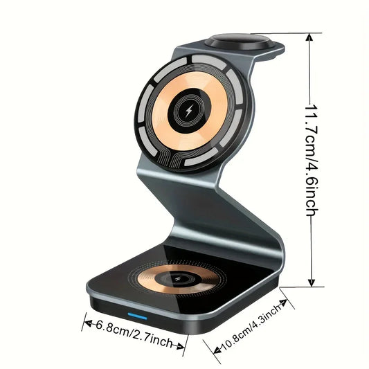 3 In 1 Magnetic Wireless Charger, 15W Fast Charging Station, Suitable For iPhone 15/14/13/12/Pro/Max/Mini/Plus, For iWatch Ultra/Ultra2/9/8/7/6/5/4/3/2/1/SE, For AirPods 3/2/Pro/Pro2 - KHOY