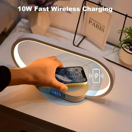 Multifunction Wireless Charger Pad Stand Clock LED Desk Lamp Night Light USB Port Fast Charging Station Dock For IPhone For Samsung - KHOY