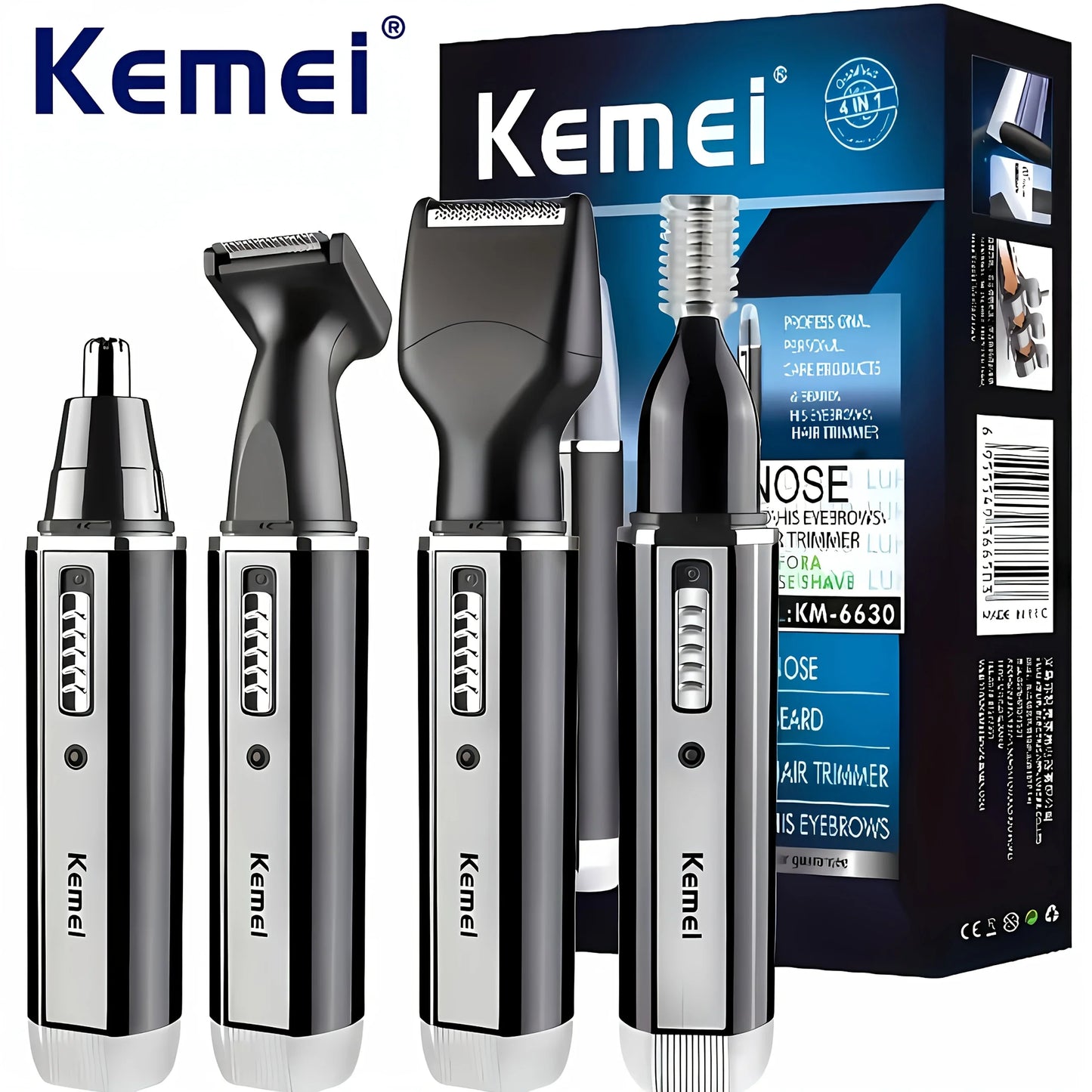 Kemei 4-in-1 Professional Grooming Kit, USB Rechargeable Nose & Ear Hair Trimmer, Beard and Eyebrow Razor, Men'S Personal Care Tools with Nickel Battery, �������� - KHOY