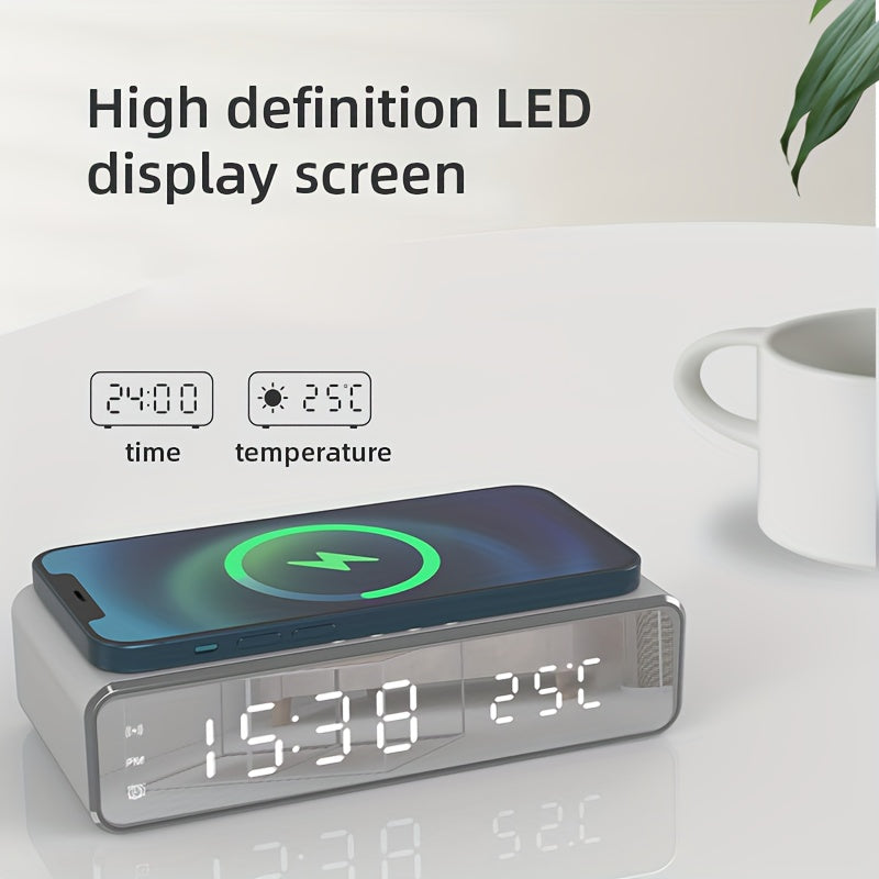 Wireless Charger Time Alarm Clock LED Digital Thermometer Earphone Phone Chargers Fast Charging Dock Station For IPhone 15, 14, 13, 12, Samsung - KHOY