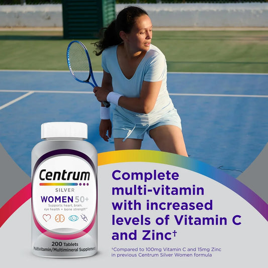 Centrum Silver Women's Multivitamin for Women 50 Plus, Multivitamin/Multimineral Supplement with Vitamin D3, B Vitamins, Non-GMO Ingredients, Supports Memory and Cognition in Older Adults - 200 Ct - KHOY