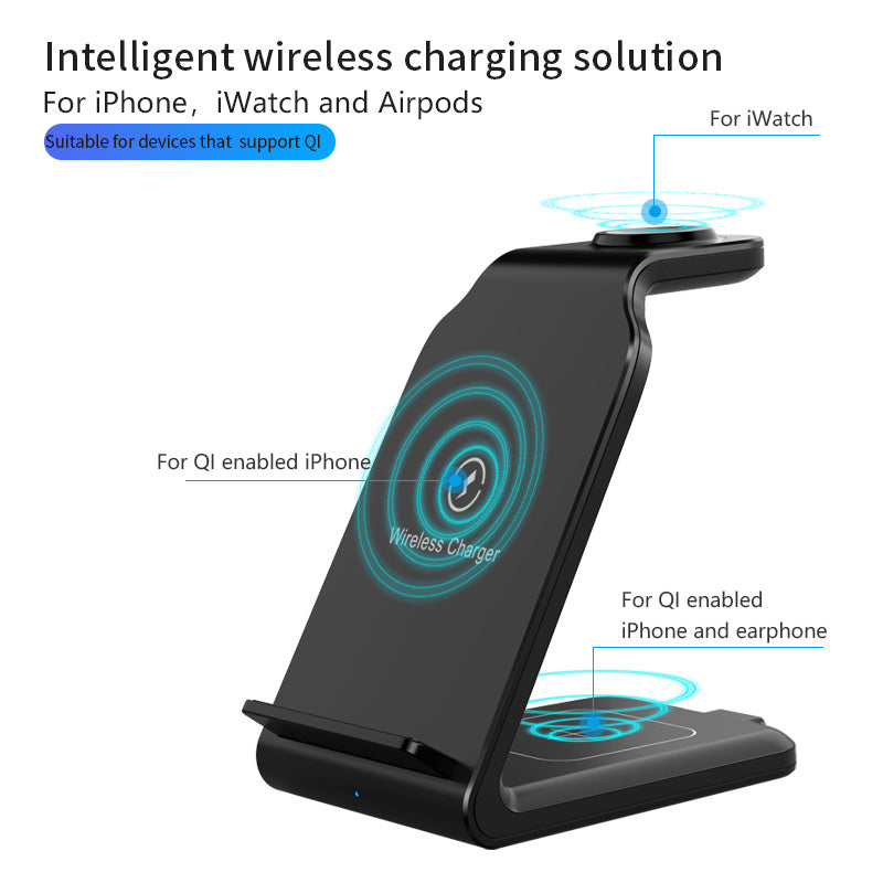 TIMESS-Charger Station For IPhone Multiple Devices, 3 In 1 Fast Wireless Charger Stand Dock Stand For IPhone 15 14 13 12 11 Pro X XS 8 Plus, For IWatch Series 9 8 7 6 SE 5 4 3 2 & For AirPods 3/2/Pro - KHOY