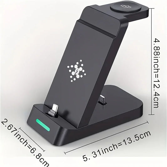 3-in-1 Wireless Charging Stand for Samsung S22/S21, Galaxy Watch Fast Charger Dock, 13.49x12.4x6.78 cm, Case-Friendly Station with LED Indicator - KHOY