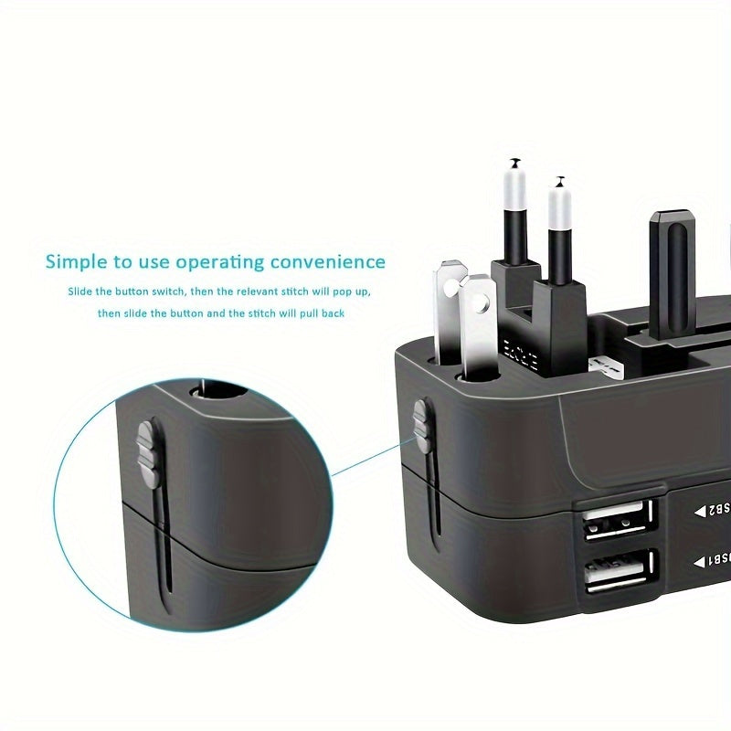 1pc Travel Charger with Dual USB Charging Ports, 2 USB Charger, World All In One Universal Travel Charger, Wall Charger AC Power Plug Adapter, USA EU UK AUS Converter Adapter, USB Charger, Travel Adapter - KHOY