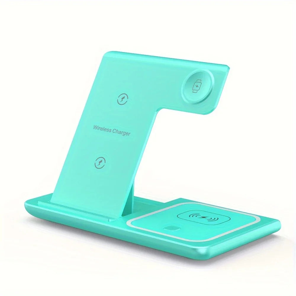 3 In 1 Fast Charging Station, Folding Wireless Charger Stand For IPhone 14, 13, 12, 11/Pro/Max/Mini/Plus, X, XR, XS/Max, SE, 8/Plus, For IWatch 1-8, For Airpods 3/2/Pro - KHOY