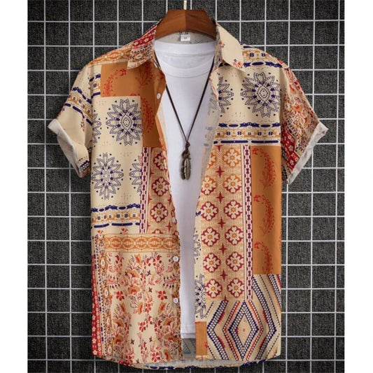 Hawaiian Shirt For Men Cashew Flower Print Short Sleeve Top Beach Holiday Casual Men Clothing Vintage Loose Oversize Men'S Shirt - KHOY