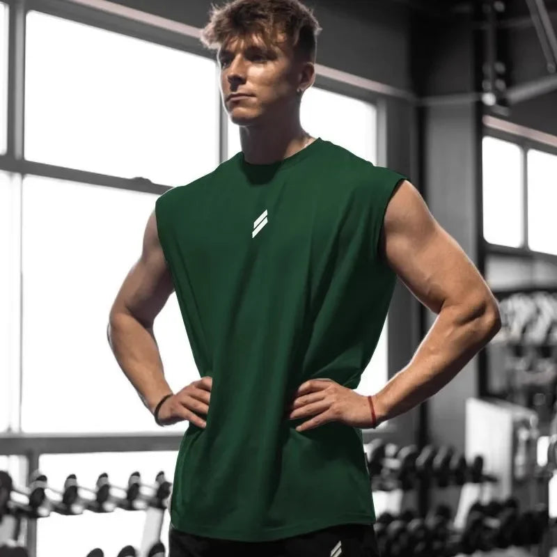 Summer Fitness Sports Tank Top Men's Breathable Loose Fit Training Sleeveless T-shirt Quick Drying vest male Fitness Clothing - KHOY