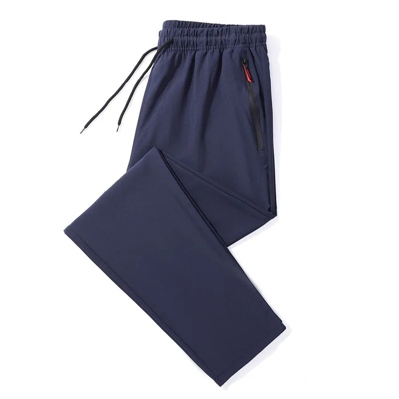 Men's Casual Pants Straight Slim Fit Elastic Waist Jogger Korean Classic Blue Black Gray Male Brand Trousers Plus Size - KHOY