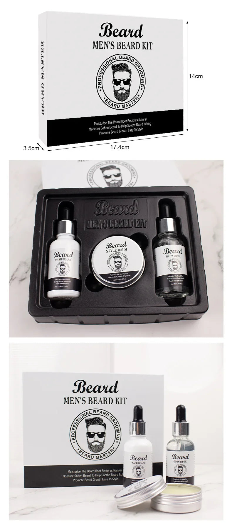 Men's Beard Kit Soft smooth And Easy To Take Care Of Natural Oils Brighten And Nourish Promote Growth Relieve Itching Of Beard - KHOY