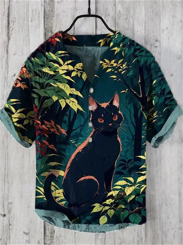 2024 Hawaiian Shirt Men's Stand Collar Short Sleeve Shirt Portrait 3D Printing Fashion Casual Bamboo Linen Top S-5XL - KHOY