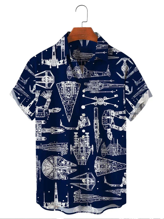 Hawaiian Shirt For Men/Women Summer Mens Retro Spaceships Print Y2k Streetwear T-Shirt Short Sleeve Oversized Shirt - KHOY