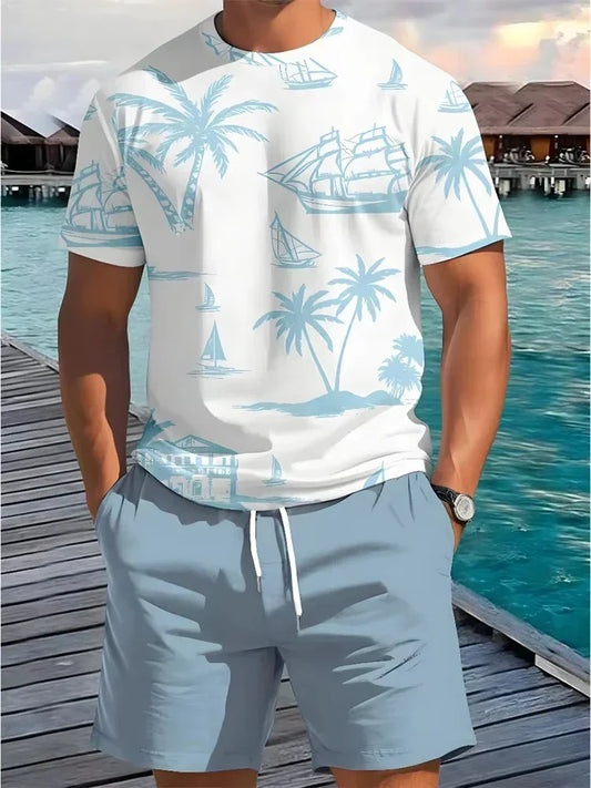 Hawaiian print T-shirt, summer unisex short-sleeved shirt, new round neck casual short-sleeved shirt, outdoor sportswear - KHOY