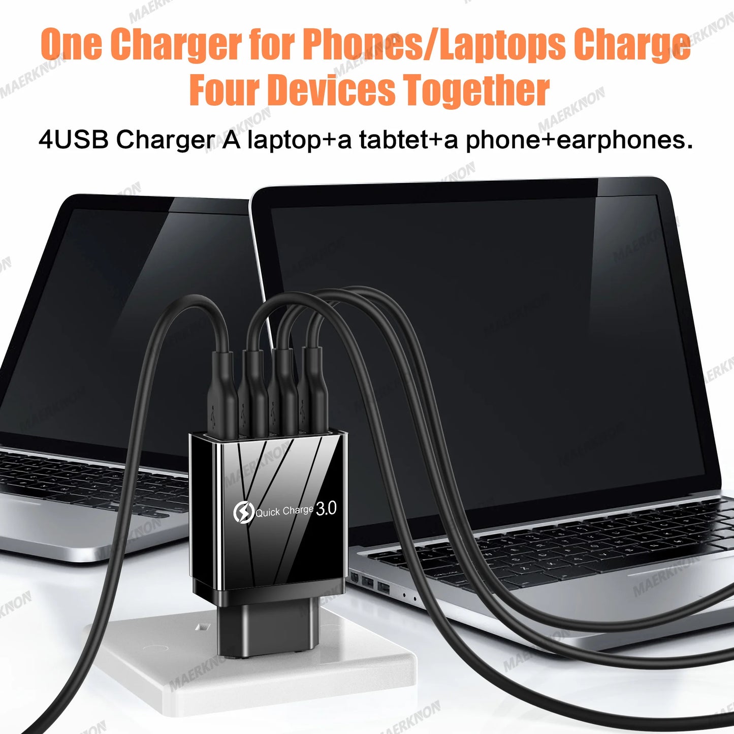 3A USB Charger 4 Ports USB Quick Charge 3.0 EU US Plug For iPhone Samsung Xiaomi Poco Fast Charging Mobile Phone Charger Adapter - KHOY